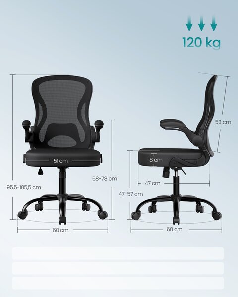 SONGMICS ergonomski uredski stolac, mrežasta uredska stolica, crna