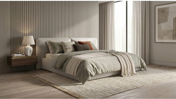 Svijetlo sivi tapecirani bračni krevet s prostorom za pohranu s podnicom 180x200 cm Arendal – Cosmopolitan Design
