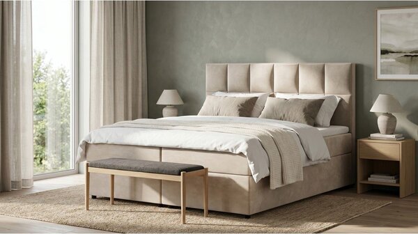 Bež boxspring krevet s prostorom za odlaganje 160x200 cm Flip – Ropez