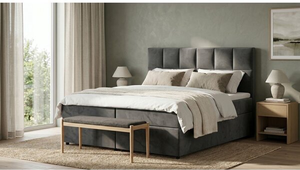 Sivi boxspring krevet s prostorom za odlaganje 180x200 cm Flip – Ropez