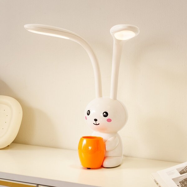 Lindby LED stolna lampa Haas, bež, plastika, CCT, visina 39cm, prigušiva, Bež, rasadnik, Plastika