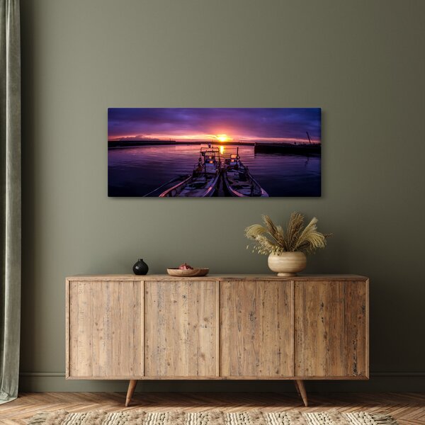 Slika ribarskih brodova u luci (120x50 cm)