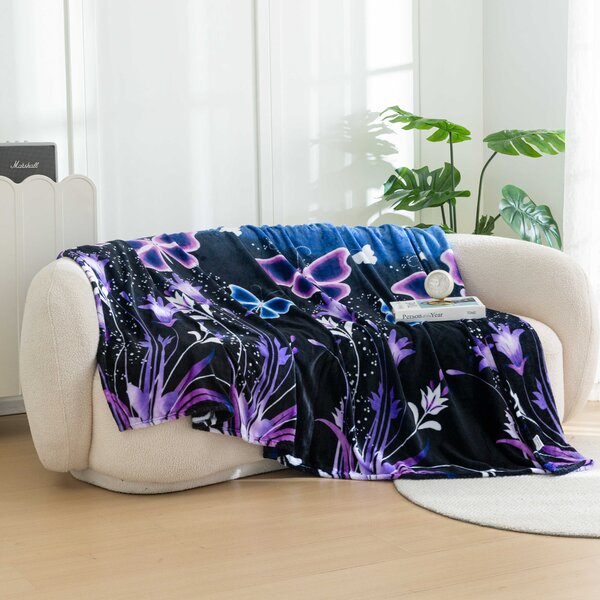 Mikro plišana deka VIOLET BUTTERFLY tamno plava Dimenzije: 160 x 200 cm