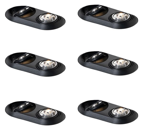 Set od 6 zaobljenih ugradbenih reflektora crni GU10 70 mm 2-svjetla - Hubs