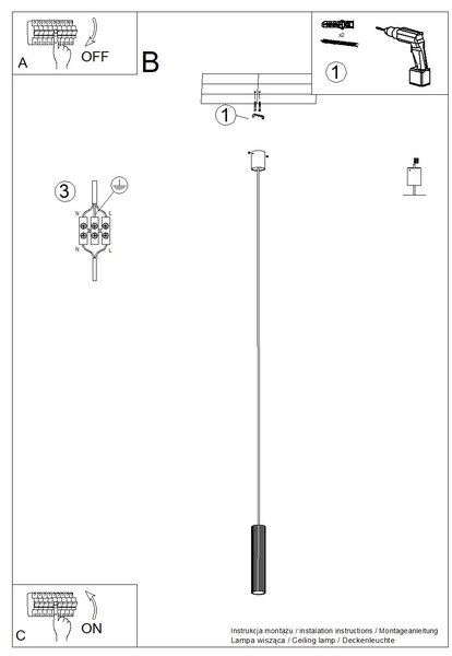 Visilica IVAR 1 czarna LED 3000K
