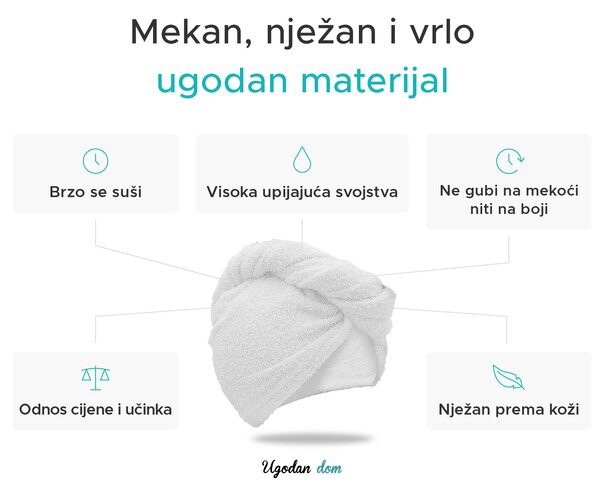 Turban za kosu od frotira koji se brzo suši crveni, 100% pamuk