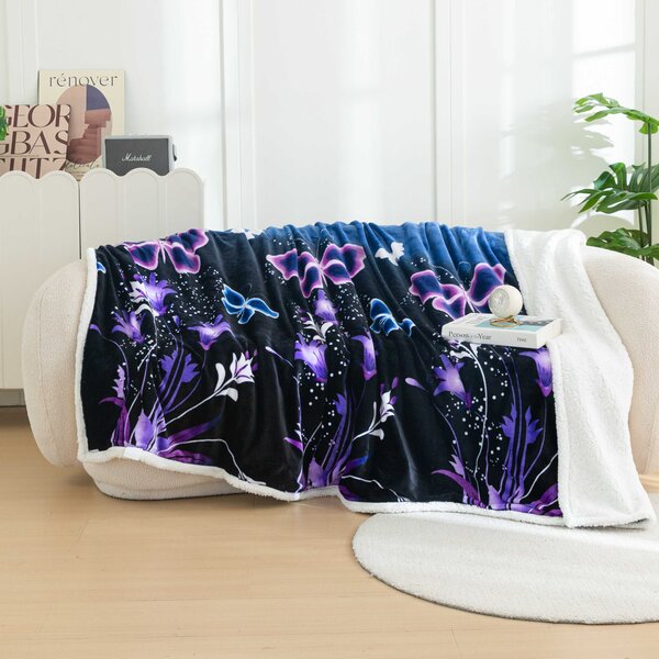 Mikropliš deka s imitacijom ovčjeg krzna VIOLET BUTTERFLY tamnoplava Dimenzije: 160 x 200 cm
