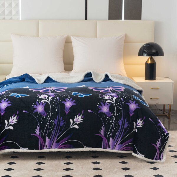 Mikropliš deka s imitacijom ovčjeg krzna VIOLET BUTTERFLY tamnoplava Dimenzije: 160 x 200 cm