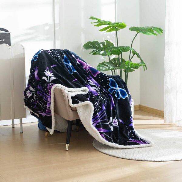 Mikropliš deka s imitacijom ovčjeg krzna VIOLET BUTTERFLY tamnoplava Dimenzije: 160 x 200 cm