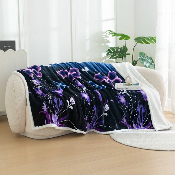 Mikropliš deka s imitacijom ovčjeg krzna VIOLET BUTTERFLY tamnoplava Dimenzije: 160 x 200 cm