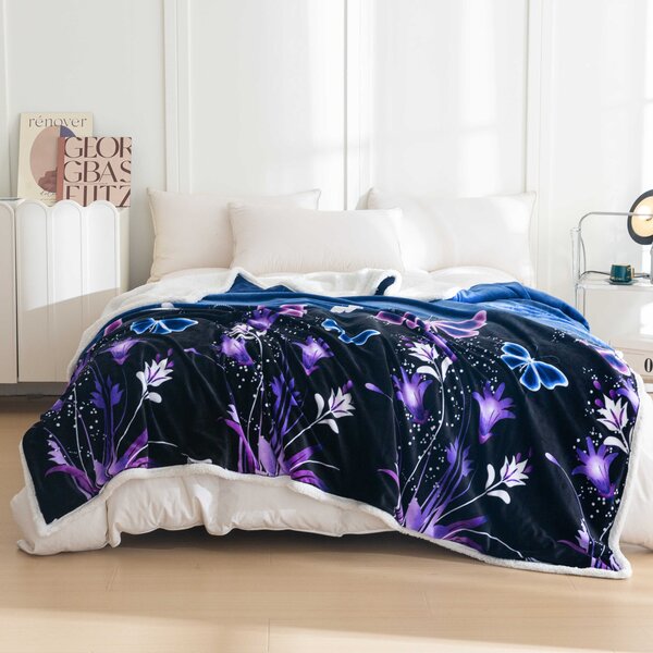 Mikropliš deka s imitacijom ovčjeg krzna VIOLET BUTTERFLY tamnoplava Dimenzije: 160 x 200 cm