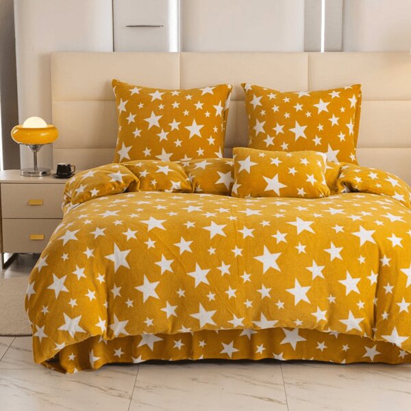 Posteljina mikropliš STARS žuto-narančaste Dimenzije posteljine: 2 kom 70 x 90 cm | 200 x 220 cm