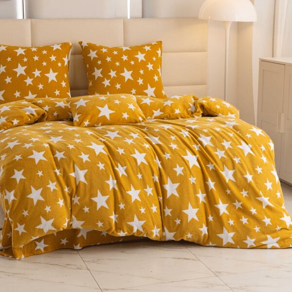 Posteljina mikropliš STARS žuto-narančaste Dimenzije posteljine: 2 kom 70 x 90 cm | 200 x 220 cm
