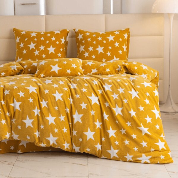 Posteljina mikropliš STARS žuto-narančaste Dimenzije posteljine: 2 kom 70 x 90 cm | 200 x 220 cm
