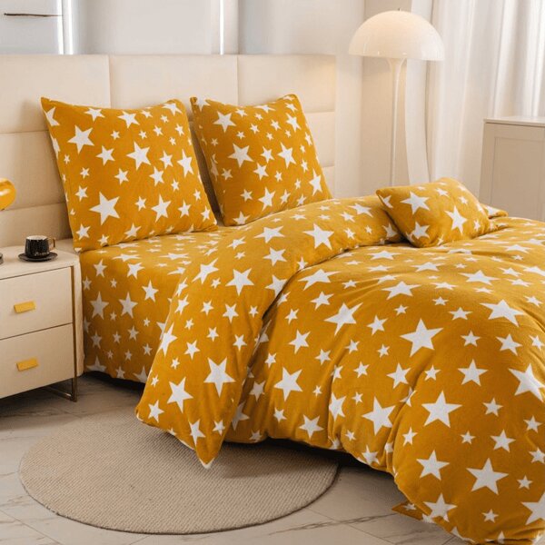 Posteljina mikropliš STARS žuto-narančaste Dimenzije posteljine: 2 kom 70 x 90 cm | 200 x 220 cm