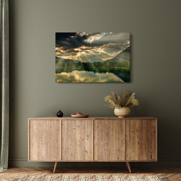 Slika jezera sa sunčevim zracima (90x60 cm)