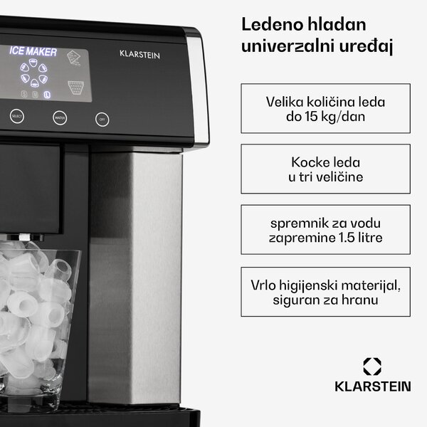 Klarstein Eiszeit ledomat od nehrđajućeg čelika 3 veličine kockica leda srebrni