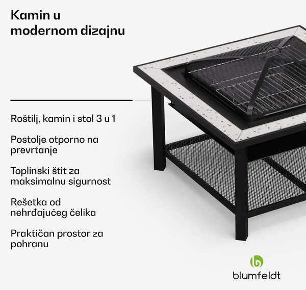 Blumfeldt Merano Avanzato 3 u 1, ložište s funkcijom roštilja, može se koristiti kao stol, 87 x 87 cm