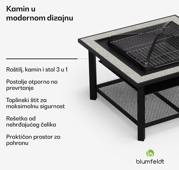 Blumfeldt Merano Avanzato 3 u 1, ložište s funkcijom roštilja, može se koristiti kao stol, 87 x 87 cm