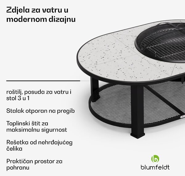Blumfeldt Merano Avanzato 3 u 1, ložište s funkcijom roštilja, može se koristiti kao stol, 87 x 87 cm