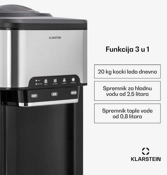 Klarstein Vodeni ledomat 3 u 1: kockice leda, dispenzer vode: topla i hladna 20 kg/24h