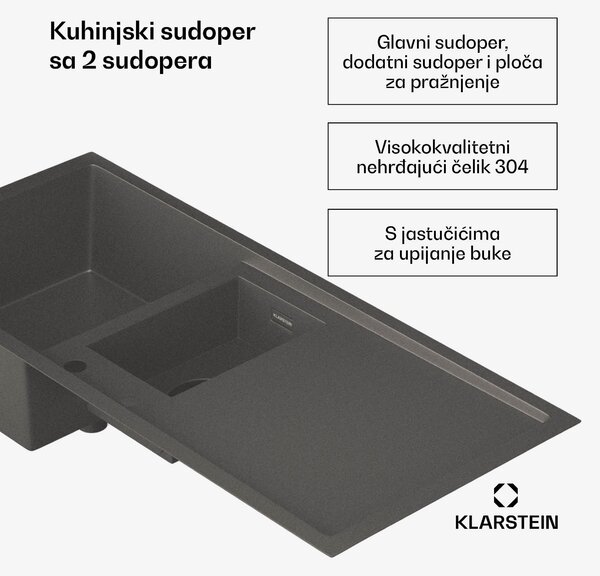Klarstein TitanSteel kuhinjski sudoper s ocjedom, 100 x 45 cm, nehrđajući čelik, otporan na ogrebotine, otporan na toplinu