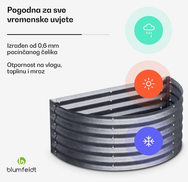 Blumfeldt High Grow polukružno povišeno gredice 105 x 43 x 60 cm čelični valoviti lim, jednostavna montaža, otporno na hrđu i mraz