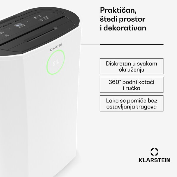 Klarstein DryFy ProConnect 16L odvlaživač zraka, 16 L/dan, 18m², Wi-Fi, Aplikacija, LED indikator, 24-satni tajmer