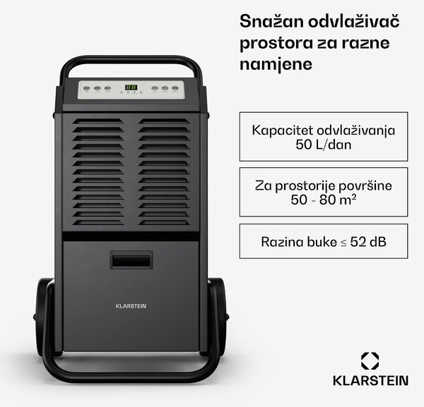 Klarstein DuraDry 50L odvlaživač zraka| 50 L/dan, 70-100 m², nehrđajući čelik, mobilni, 450 m³/h