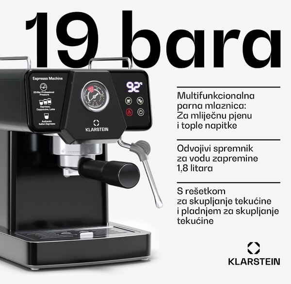 Klarstein Libeica aparat za kavu s polugom, 1350 W, 19 bar, upravljanje dodirom, nehrđajući čelik, indikator pritiska i temperature