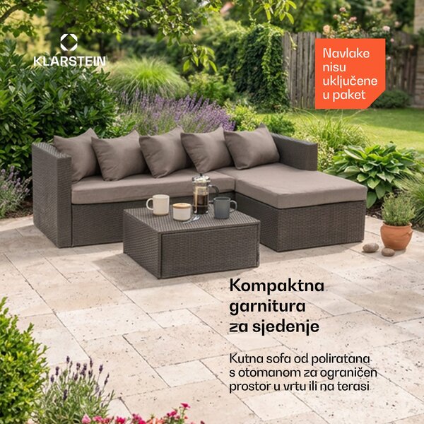 Blumfeldt Theia Lounge Set, vrtni namještaj, kutna garnitura, stol, 5 jastuka, crna