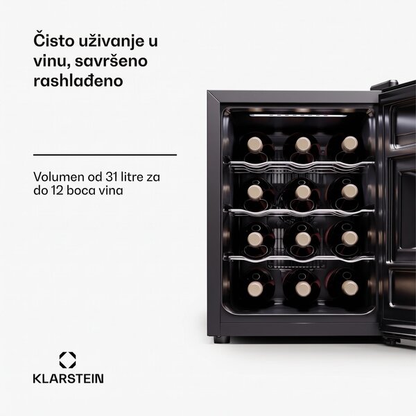 Klarstein Silent Vino 12 Uno, hladnjak za vino, 31 l / 12 boca, 5-18 °C, dodir