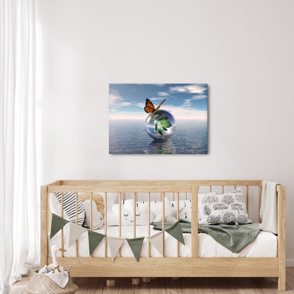 Slika leptira na staklenoj kugli (70x50 cm)