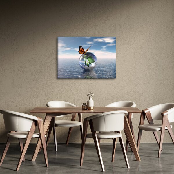 Slika leptira na staklenoj kugli (70x50 cm)