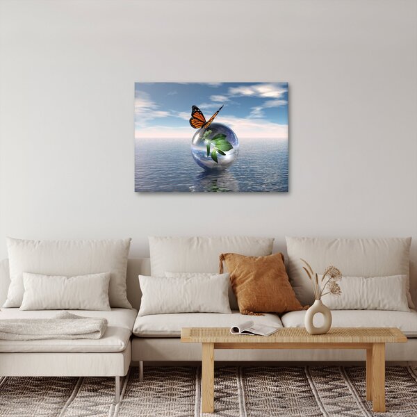 Slika leptira na staklenoj kugli (70x50 cm)
