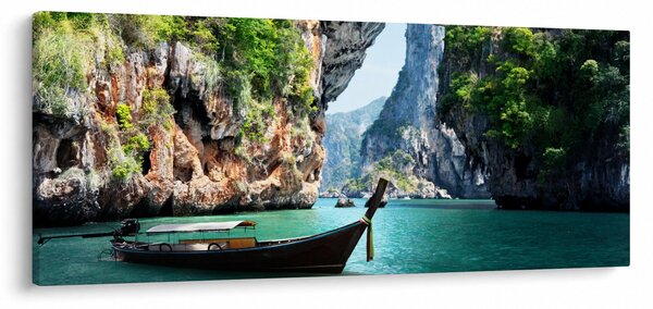 Slika dugog čamca na plaži (120x50 cm)