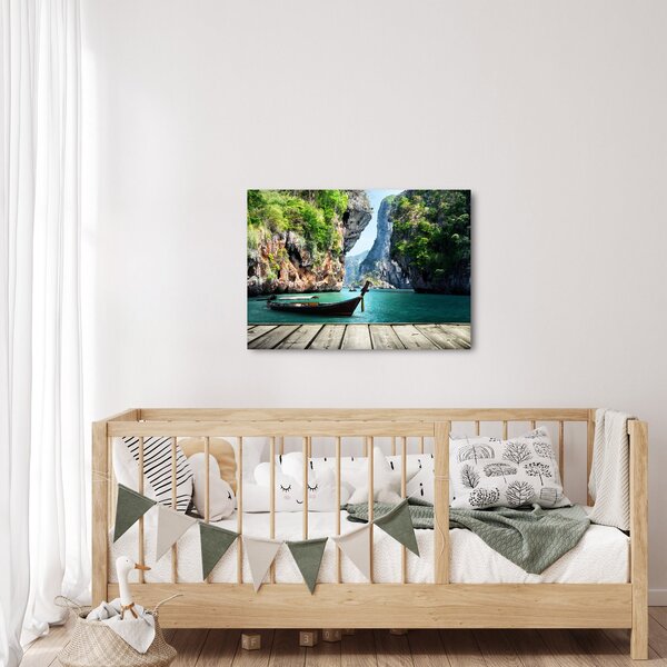 Slika dugog čamca na plaži (70x50 cm)