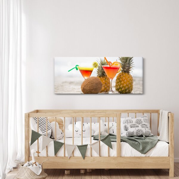 Slika ananasa i čaša na plaži (120x50 cm)
