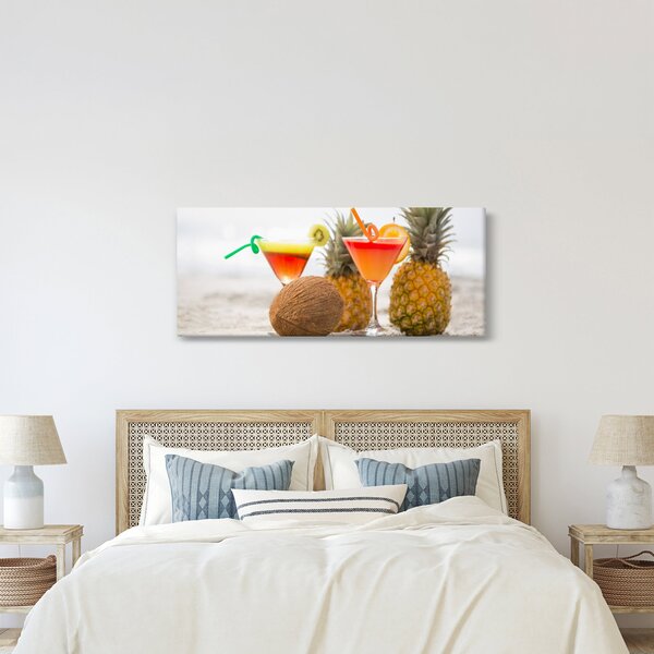 Slika ananasa i čaša na plaži (120x50 cm)