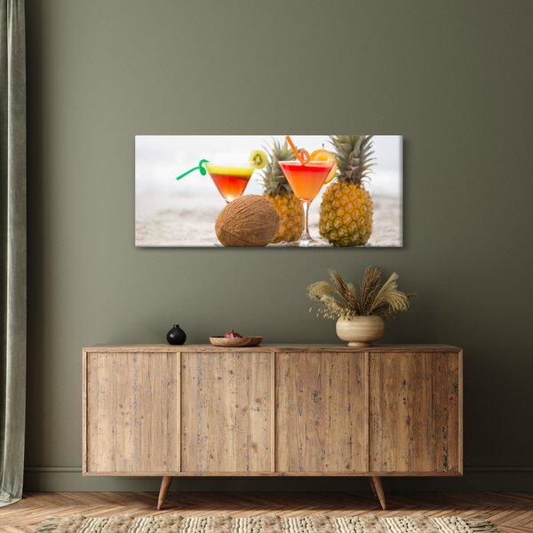Slika ananasa i čaša na plaži (120x50 cm)