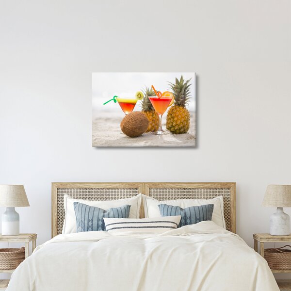 Slika ananasa i čaša na plaži (70x50 cm)