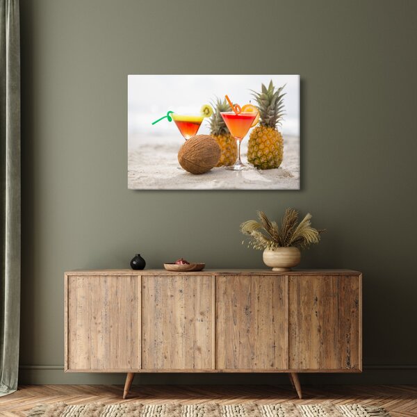 Slika ananasa i čaša na plaži (90x60 cm)