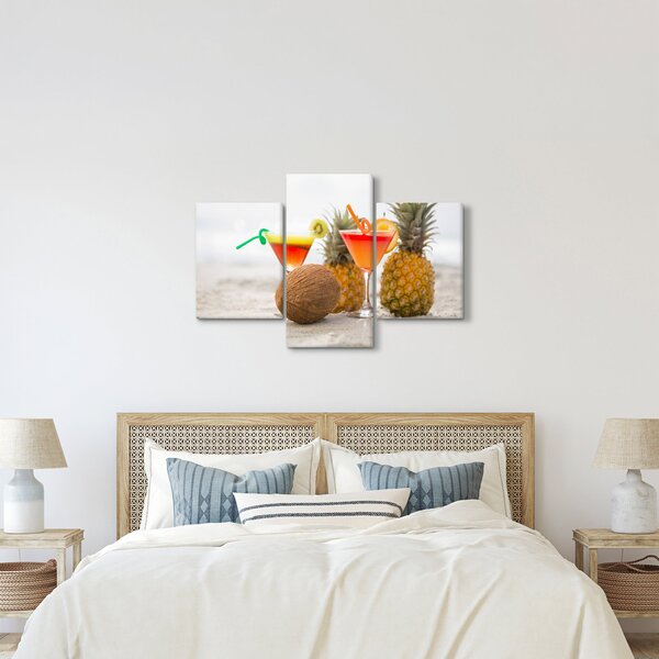 Slika ananasa i čaša na plaži (90x60 cm)