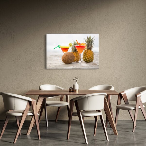 Slika ananasa i čaša na plaži (90x60 cm)