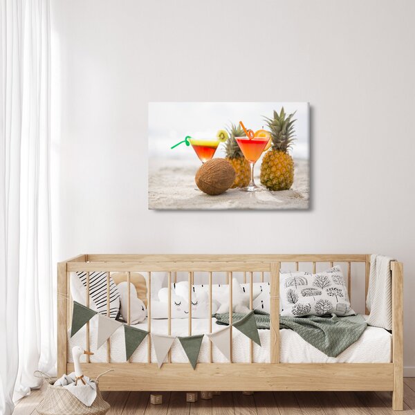 Slika ananasa i čaša na plaži (90x60 cm)
