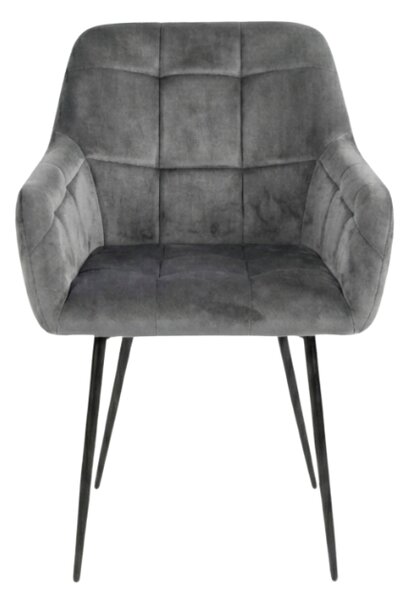 Siva blagovaonska fotelja LOREN VELVET s crnim nogama