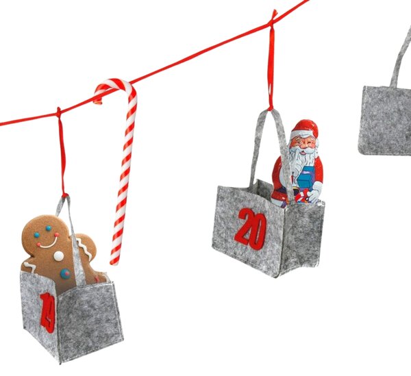 Viseći adventski kalendar BAGLANDER 5 m, sivi