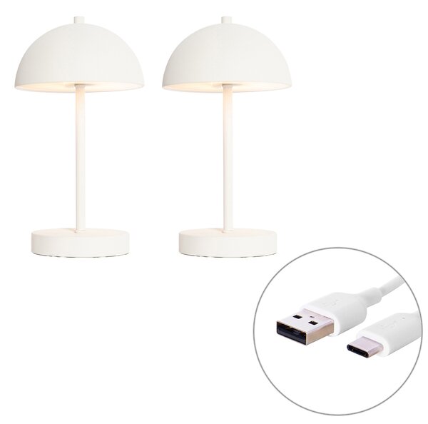 Set od 2 vanjske stolne svjetiljke bijele punjive uklj. LED s 3-stupanjskim prigušivanjem - Keira