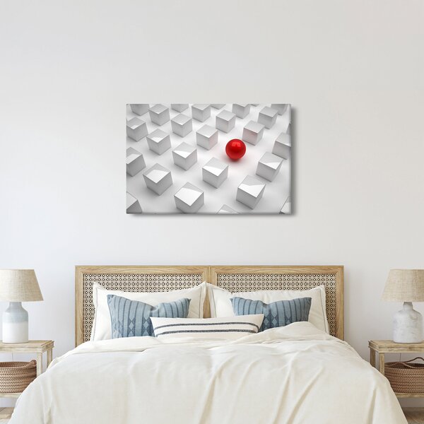 Slika apstrakcije - kocka sa kuglom (90x60 cm)