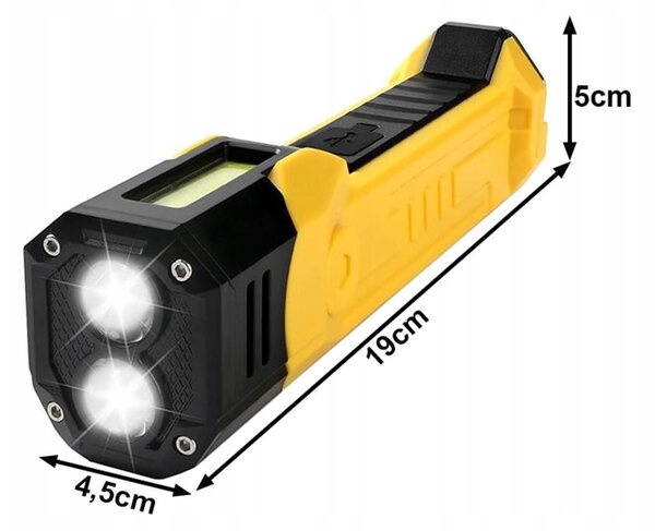 3 u 1 cob led baterija. magnetska radionička lampa powerbank usb lcd kuka žuta